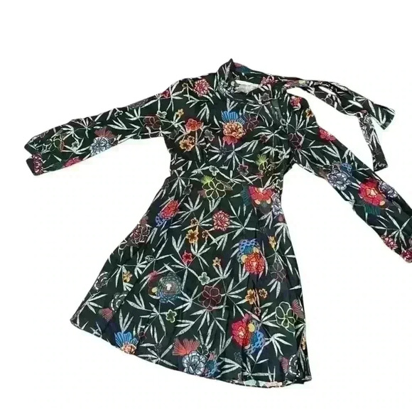 Beautiful & Other Stories Black Floral Dress. Tie neck, side zipper size US 8 - Picture 2 of 6